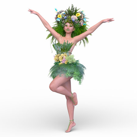 3D animation of a close-up of woman in hair flower artの写真素材
