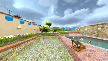 3DCG images of the outdoor swimming poolの写真素材