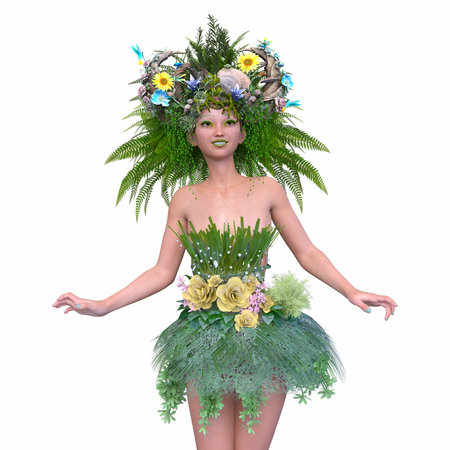 3D animation of a close-up of woman in hair flower artの写真素材