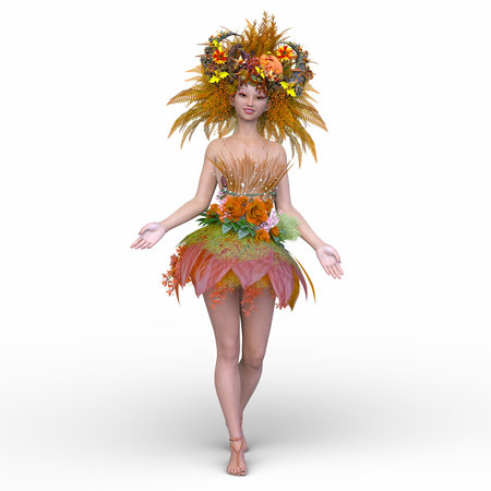 3D animation of a close-up of woman in hair flower artの写真素材