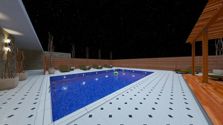 3DCG images of the house with swimming poolの写真素材