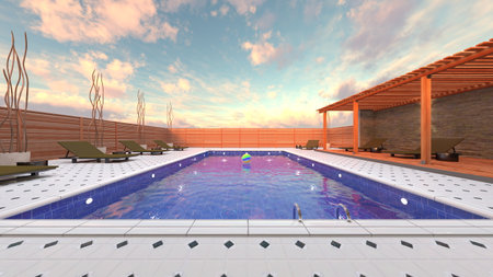 3DCG images of the house with swimming poolの写真素材