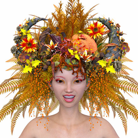 3DCG images of a close-up of woman in hair flower artの写真素材