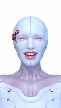 3DCG images of a female cyborg's face close-upの写真素材