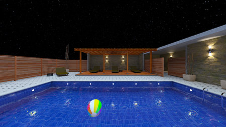 3DCG images of the house with swimming poolの写真素材