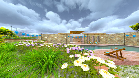 3DCG images of the outdoor swimming poolの写真素材