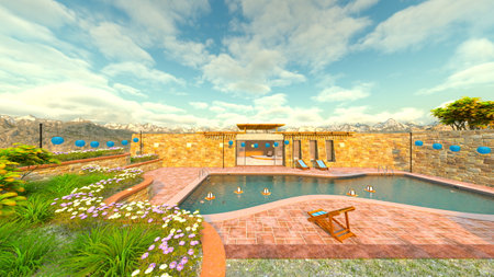3DCG images of the outdoor swimming poolの写真素材