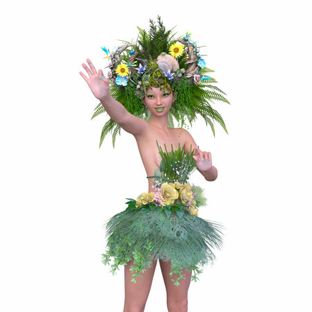 3DCG images of a close-up of woman in hair flower artの写真素材