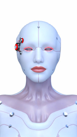 3DCG images of a female cyborg's face close-upの写真素材