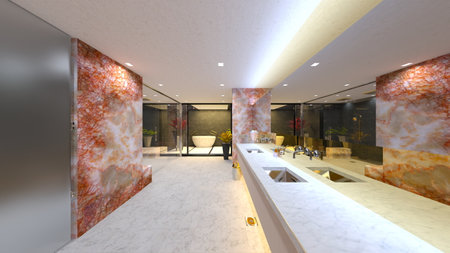 3DCG images of the living room with large windowsの写真素材