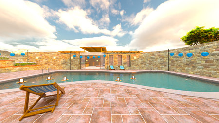 3DCG images of the outdoor swimming poolの写真素材