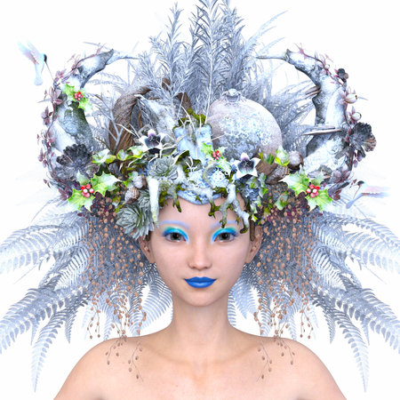 3DCG images of a close-up of woman in hair flower artの写真素材