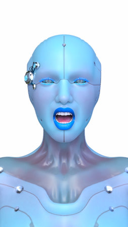 3DCG images of a female cyborg's face close-upの写真素材