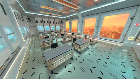 3DCG images of the conference room in the spaceshipの写真素材