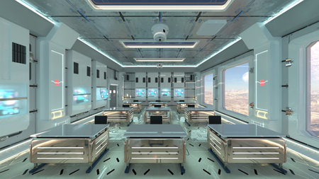 3DCG images of the conference room in the spaceshipの写真素材