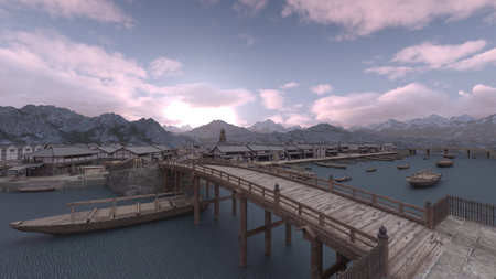 3DCG images of the harborの写真素材