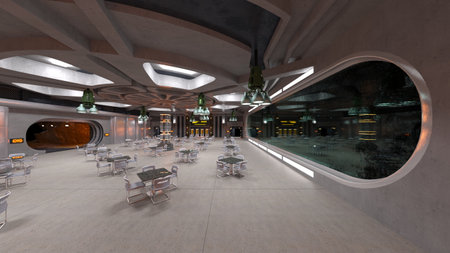 3DCG images of the conference room in the spaceshipの写真素材