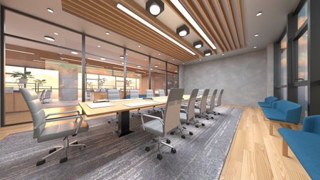 3DCG images of the glass walled meeting roomsの写真素材