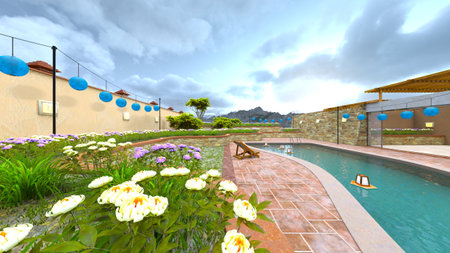 3DCG images of the outdoor swimming poolの写真素材