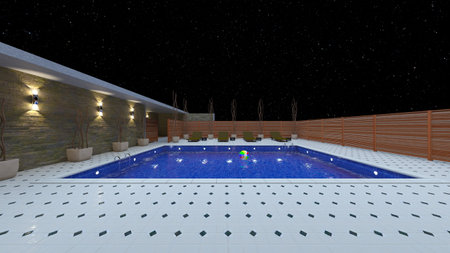 3DCG images of the house with swimming poolの写真素材