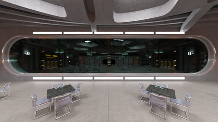 3DCG images of the conference room in the spaceshipの写真素材