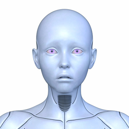 3DCG images of a female cyborg's face close-upの写真素材