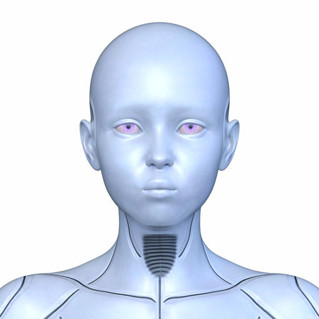 3DCG images of a female cyborg's face close-upの写真素材