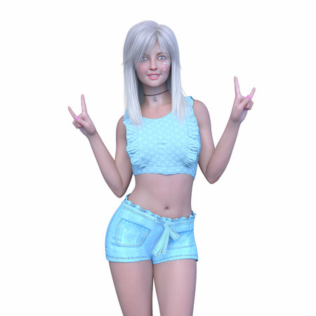 3DCG images of a woman in shortsの写真素材