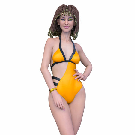 3DCG images of a woman in Cleopatra makeup with swimsuitの写真素材