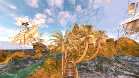 3DCG images of the watchtower at the tip of the islandの写真素材