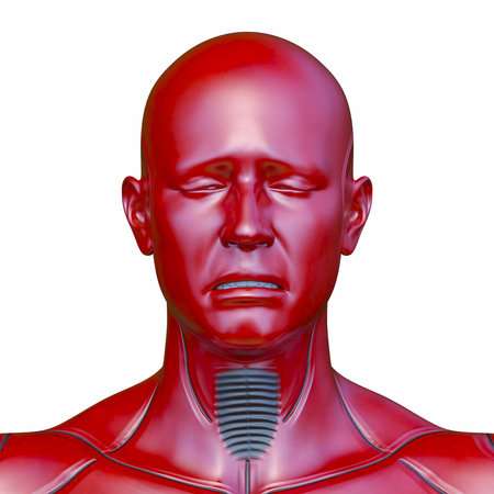 3D rendering of a male cyborg's face close-upの写真素材