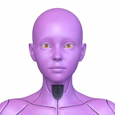 3DCG images of a female cyborg's face close-upの写真素材
