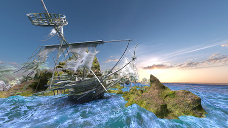 3DCG images of the watchtower at the tip of the islandの写真素材
