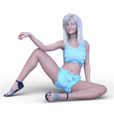 3DCG images of a woman in shortsの写真素材