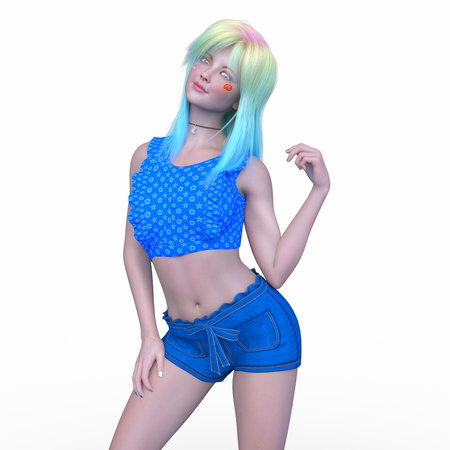 3DCG images of a woman in shortsの写真素材