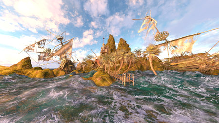 3DCG images of the watchtower at the tip of the islandの写真素材