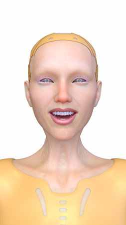 3DCG images of a female cyborg's face close-upの写真素材