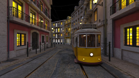 3DCG images of the town where tramway goes throughの写真素材