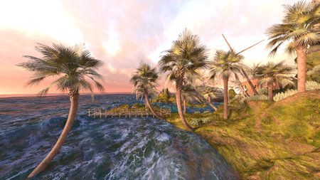 3DCG images of the watchtower at the tip of the islandの写真素材