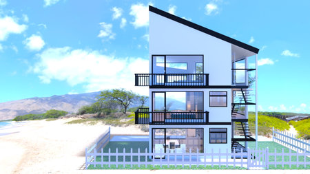 3DCG images of the three-story house with large windowsの写真素材