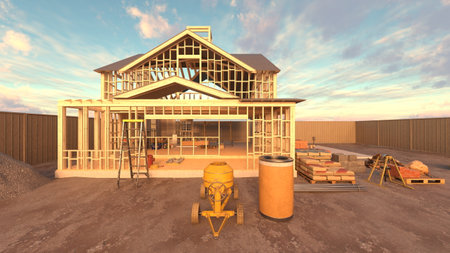 3DCG images of the wooden houseの写真素材