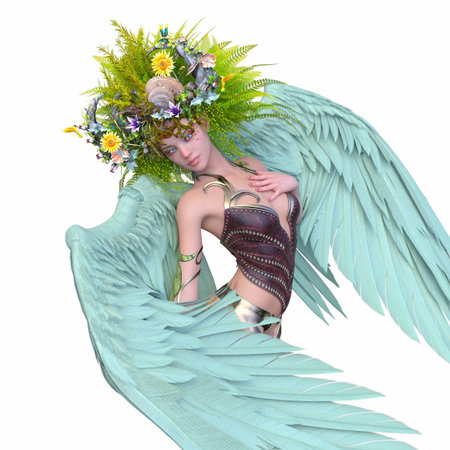 3DCG images of a close-up of woman in hair flower artの写真素材