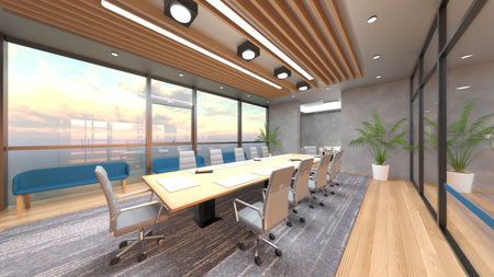 3DCG images of the glass walled meeting roomsの写真素材