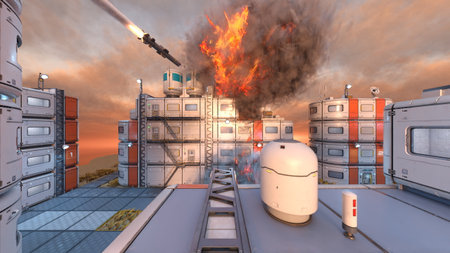 3DCG images of the future city scenery under attackの写真素材