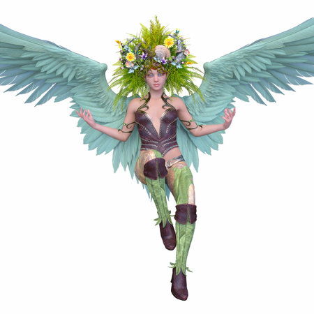 3DCG images of a close-up of woman in hair flower artの写真素材