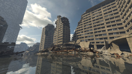 3DCG images of the desolate city sceneryの写真素材