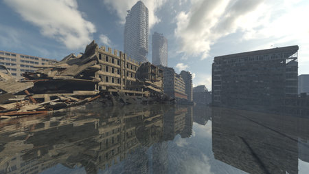 3DCG images of the desolate city sceneryの写真素材
