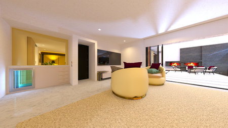 3DCG images of the living room with large windowsの写真素材