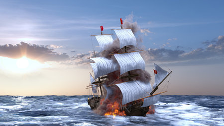 3DCG images of a sailing boat