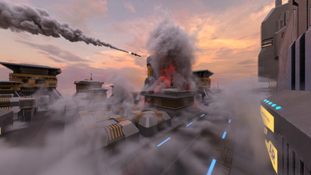 3DCG images of the future city scenery under attackの写真素材
